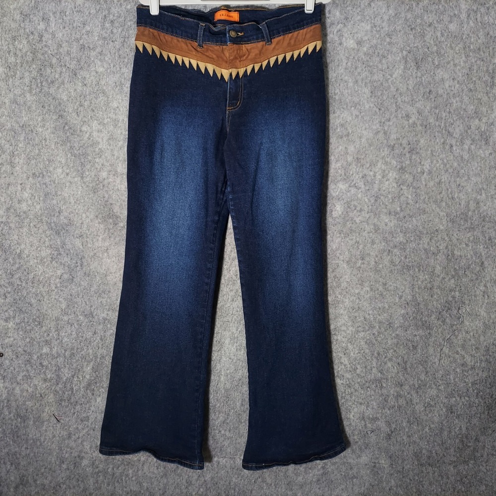 S & J Women Jeans 13 Western Cowgirl Stretch Wide Leg Dark Stonewash Button